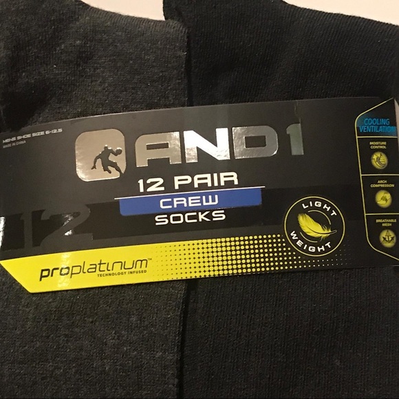 12 PAIRS AND1 Long Crew PROPLATINUM Socks 6-12.5 - Picture 2 of 8